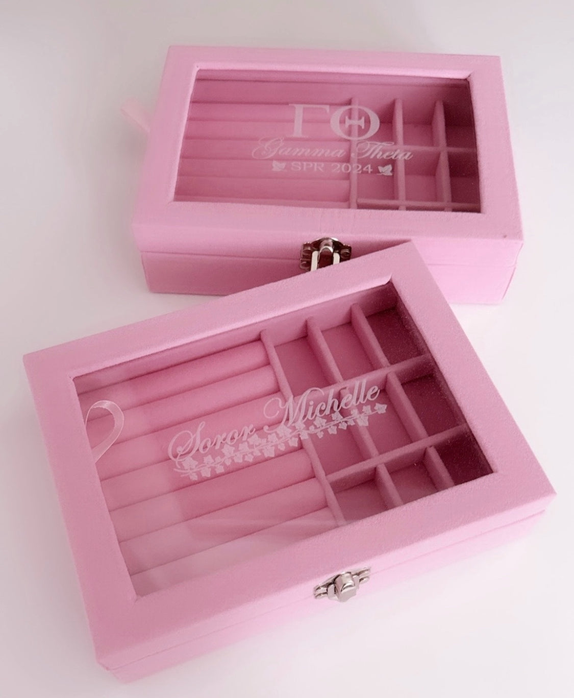 Pink Velvet Jewelry Box – Personalized Elegance for Sorority Women