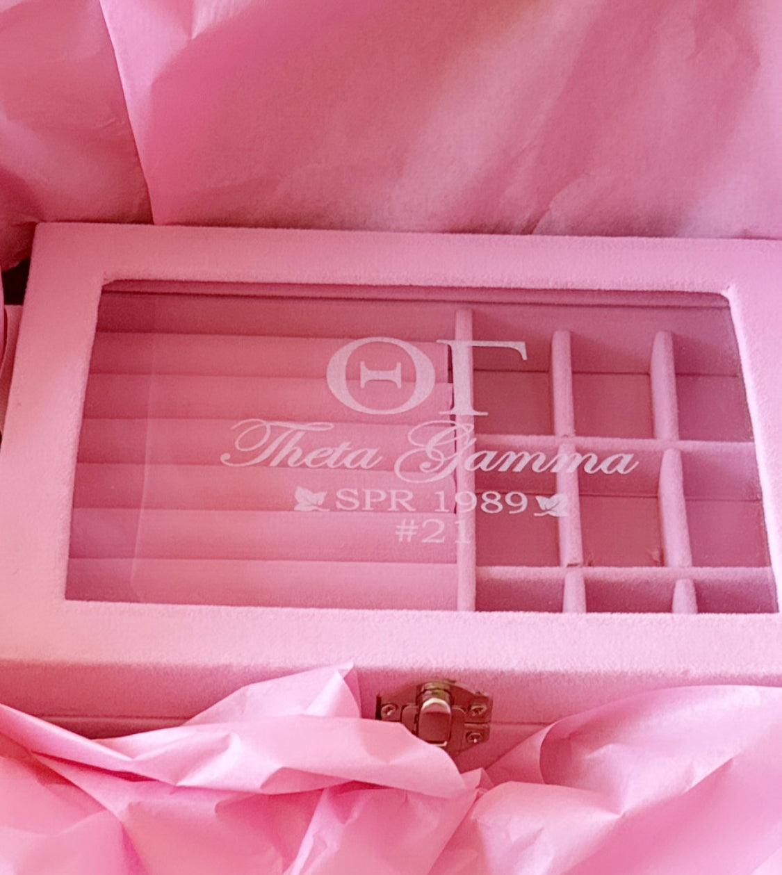 Pink Velvet Jewelry Box – Personalized Elegance for Sorority Women