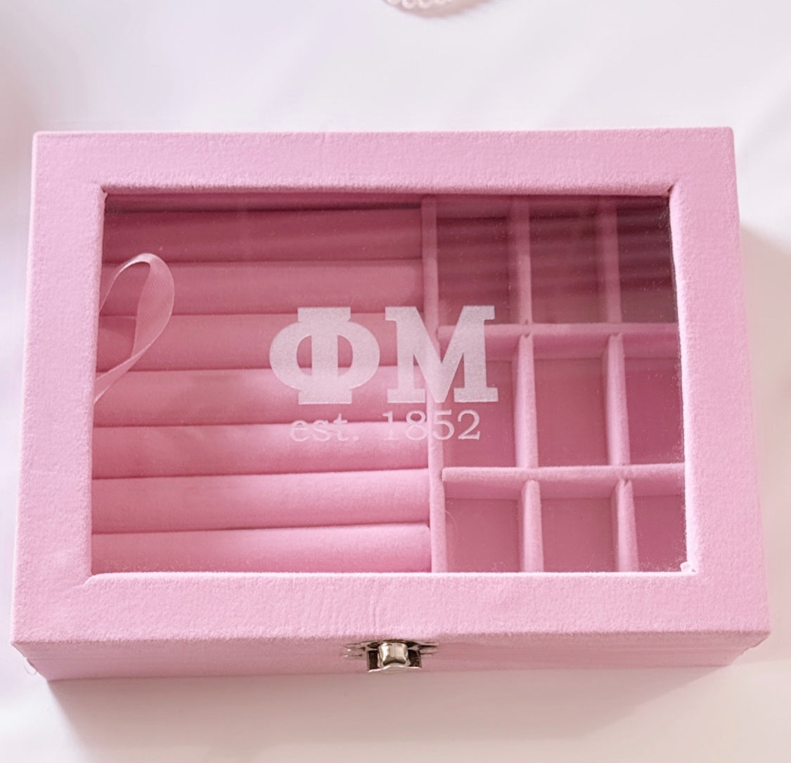 Pink Velvet Jewelry Box – Personalized Elegance for Sorority Women