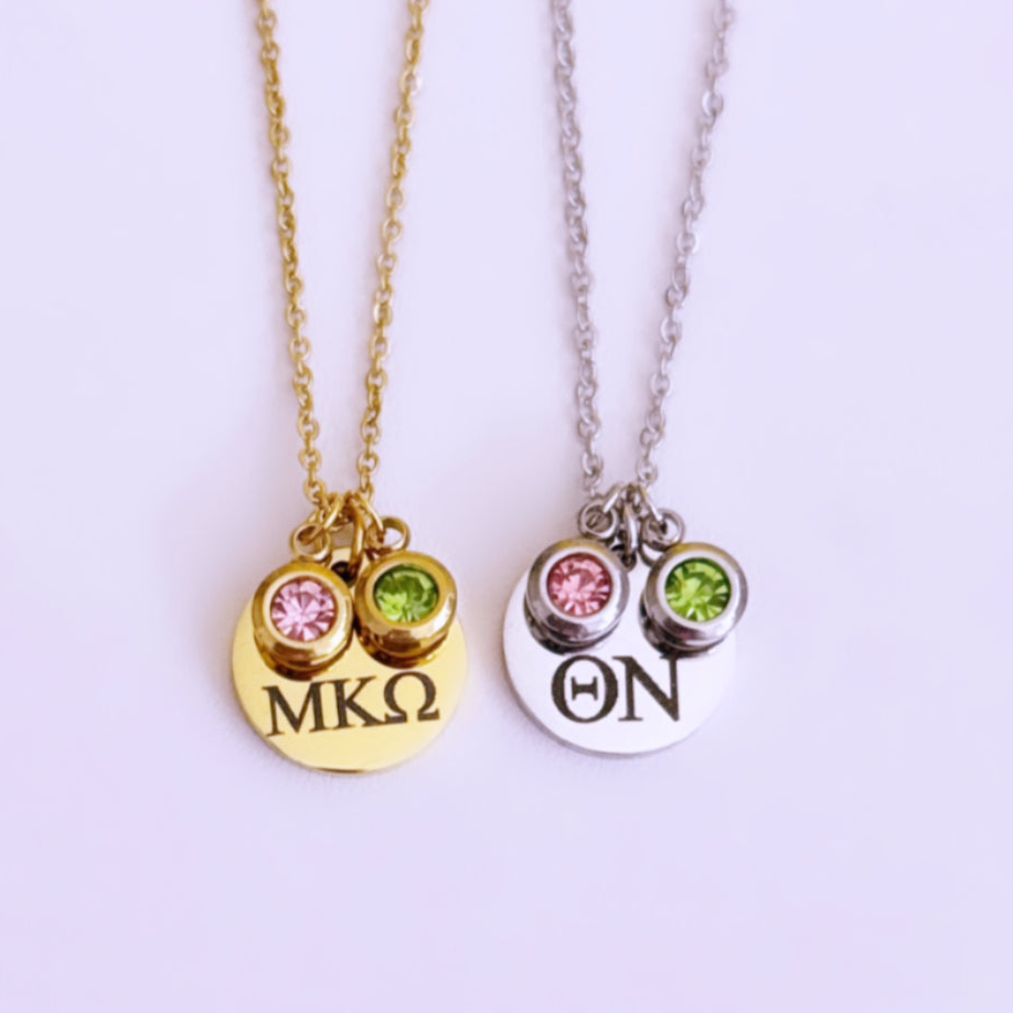 Personalized Necklace Charm with Colored Stones