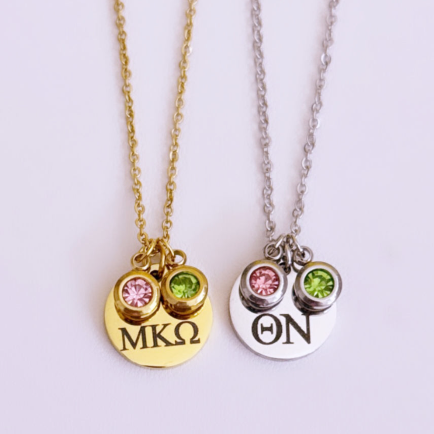 Personalized Necklace Charm with Colored Stones