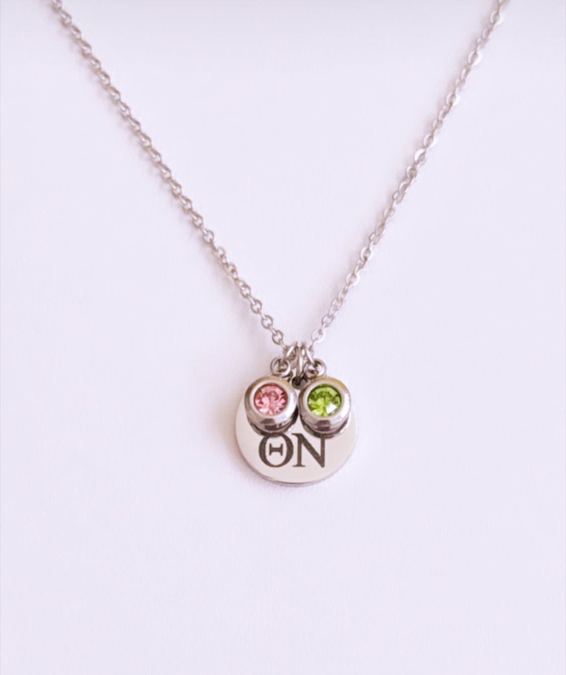 Personalized Necklace Charm with Colored Stones