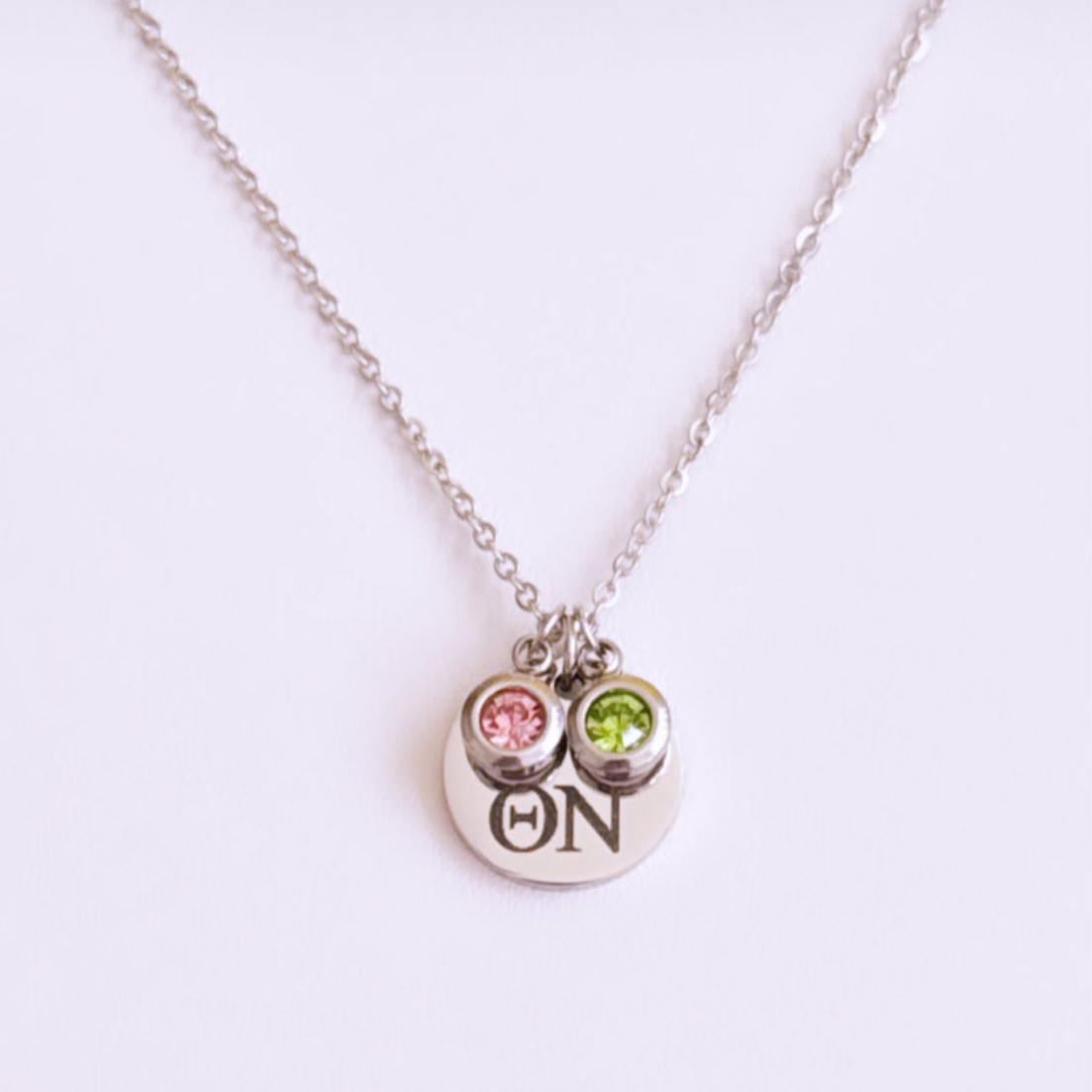 Personalized Necklace Charm with Colored Stones