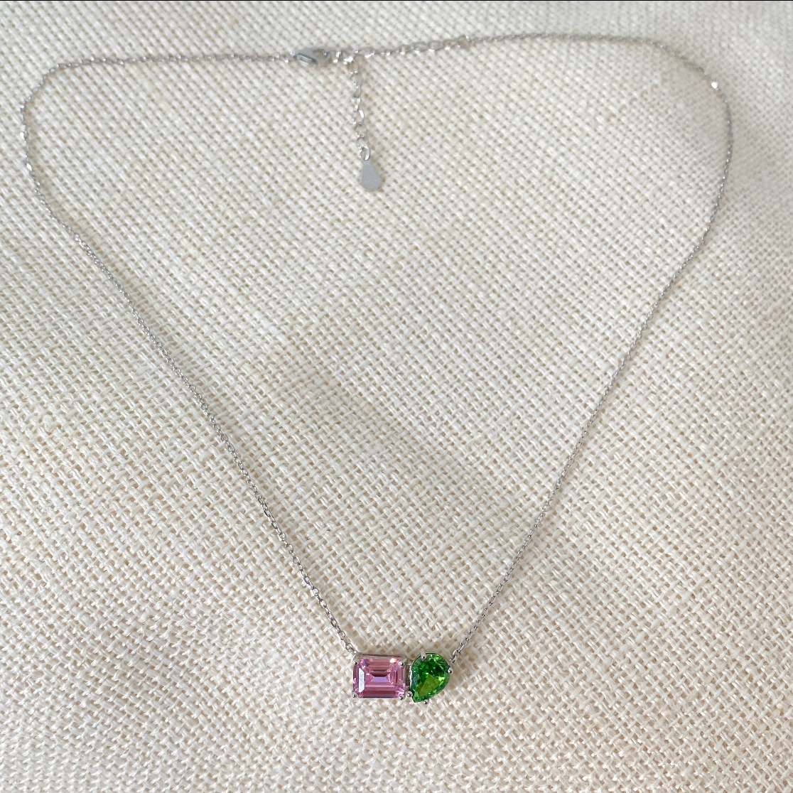 Pink and Green charm necklace.