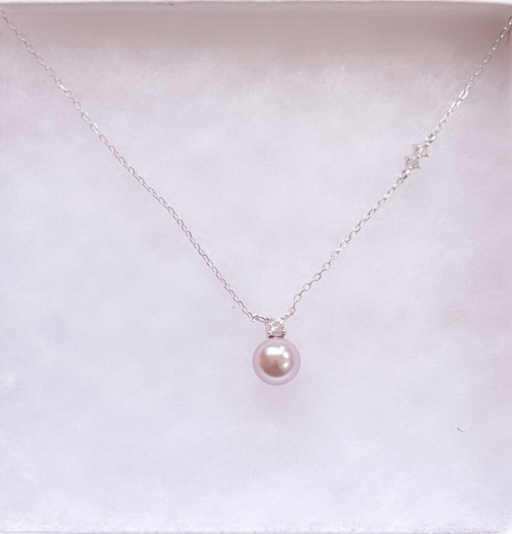 Pearl Drop Necklace with CZ Accent