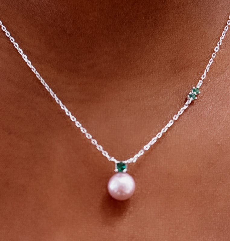 Pearl Drop Necklace with CZ Accent