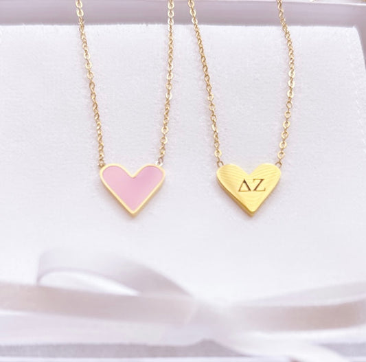 Pink Heart Enamel Necklace - Personalized