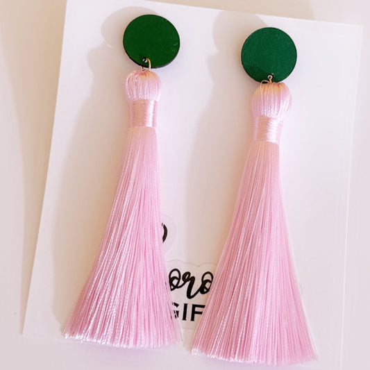 Pink & Green Tassel Earrings