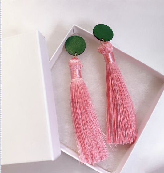 Pink & Green Tassel Earrings