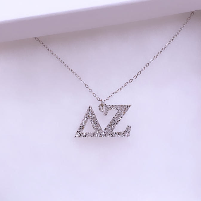 Custom Acrylic Greek Letter Necklace | Glitter Greek Symbol Necklace | Handcrafted Sorority Jewelry