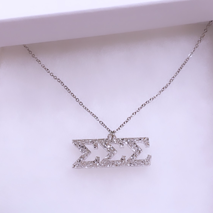 Custom Acrylic Greek Letter Necklace | Glitter Greek Symbol Necklace | Handcrafted Sorority Jewelry