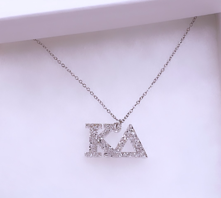 Custom Acrylic Greek Letter Necklace | Glitter Greek Symbol Necklace | Handcrafted Sorority Jewelry