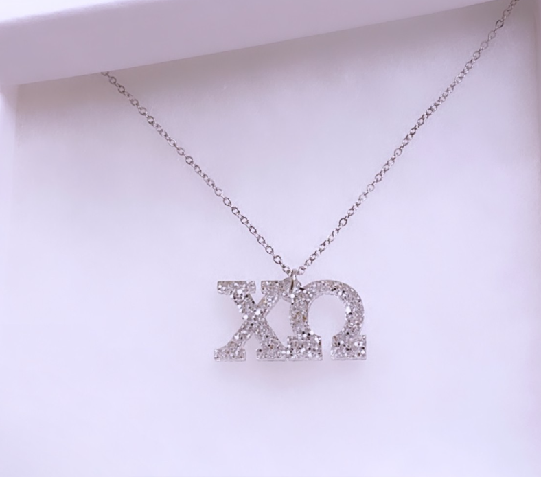 Custom Acrylic Greek Letter Necklace | Glitter Greek Symbol Necklace | Handcrafted Sorority Jewelry